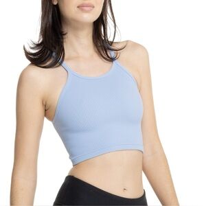 NEW Free People Happiness Run Light Blue Ribbed Cropped Tank Top Sz XS/S
